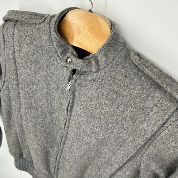 Vintage 80s 90s Cal-Jac wool tweed cafe racer lined‎ bomber jacket Men's L grey - Picture 2 of 10